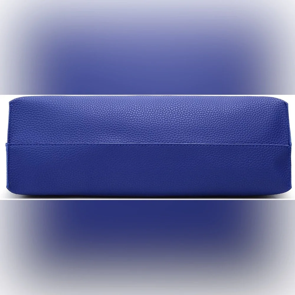 ROYAL BLUE PEBBLED SOFT FAUX LEATHER TOTE SHOULDER BAG - Picture 4 of 5